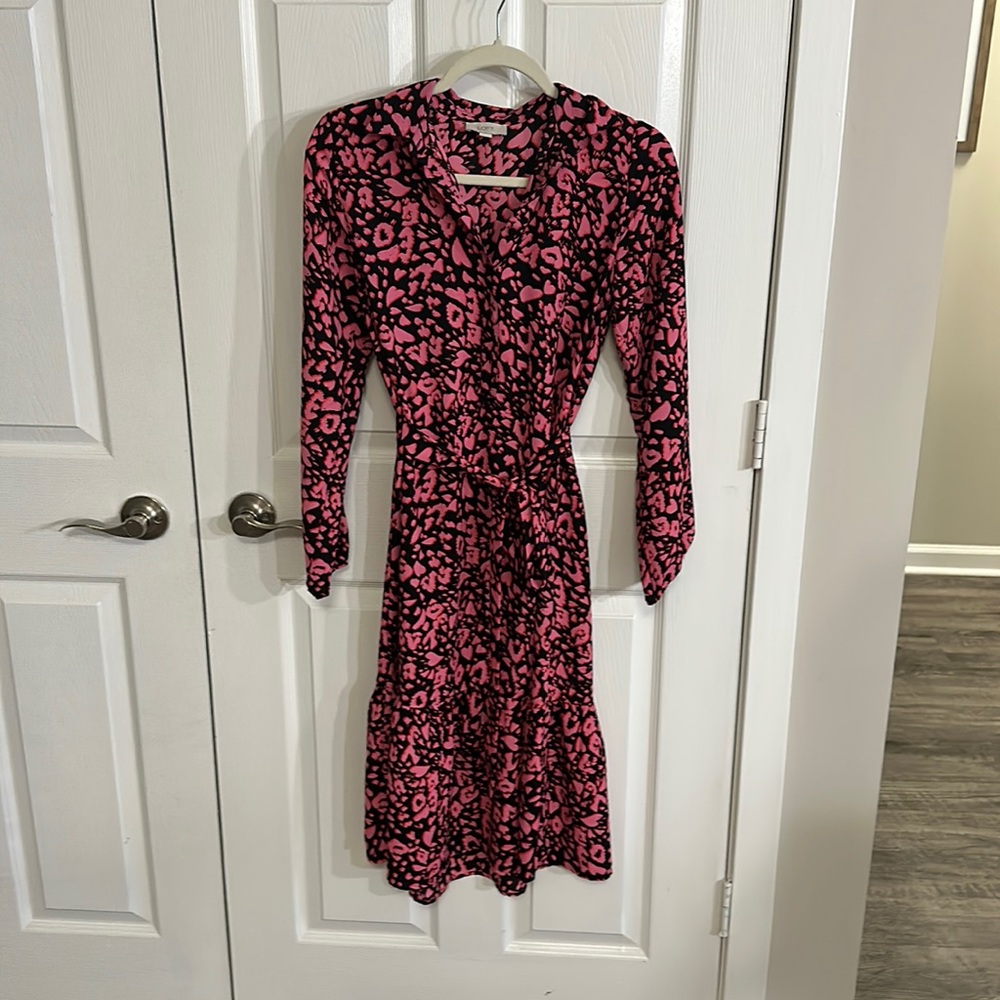 Loft Women’s Pink and Black Midi Dress